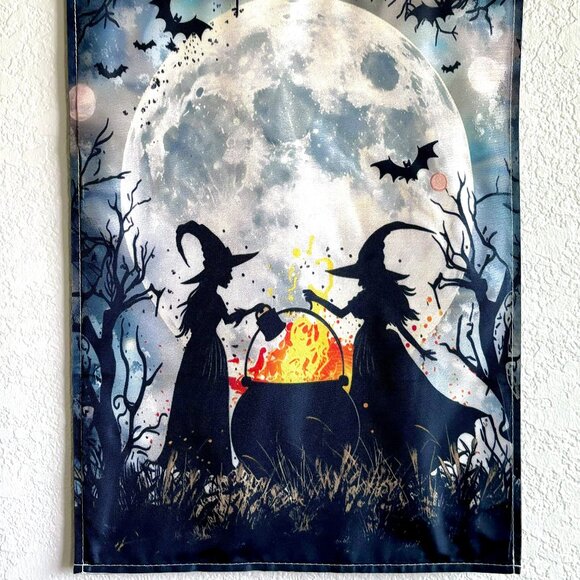 Weather Resistant Halloween Full Moon Witches Spell Cauldron Yard Flag Hanging - Picture 3 of 6